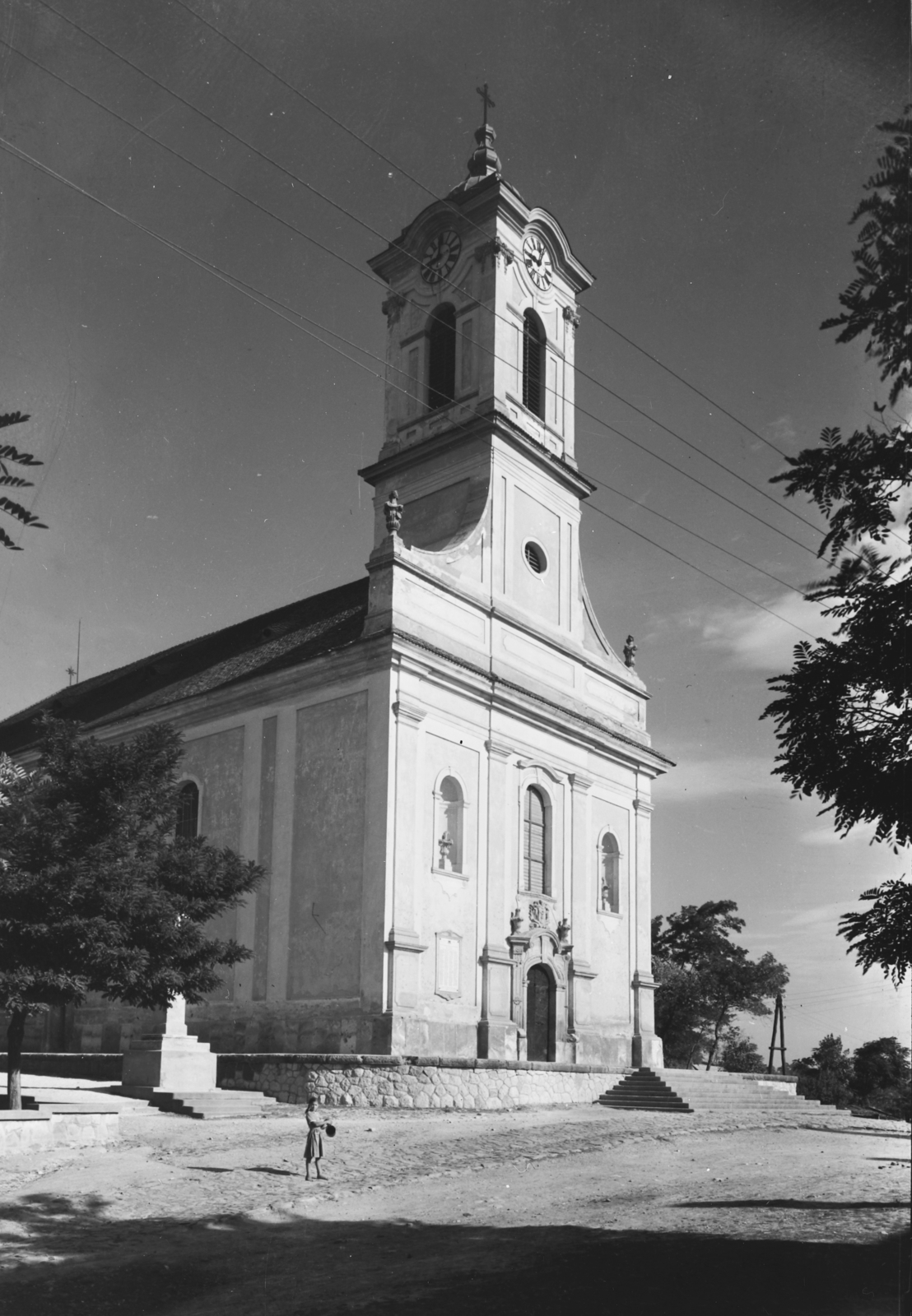 Hungary, Ercsi, Nagyboldogasszony-templom., 1955, UVATERV, egy dunai hajóút, church, Baroque-style, Catholic Church, Fortepan #91101