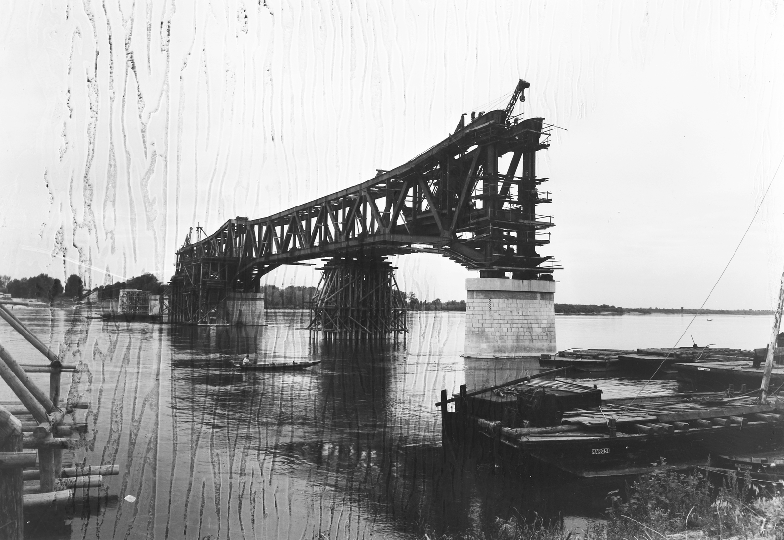 Hungary, Baja, a Türr István híd újjáépítése., 1950, UVATERV, bridge building, Duna-bridge, Fortepan #91367