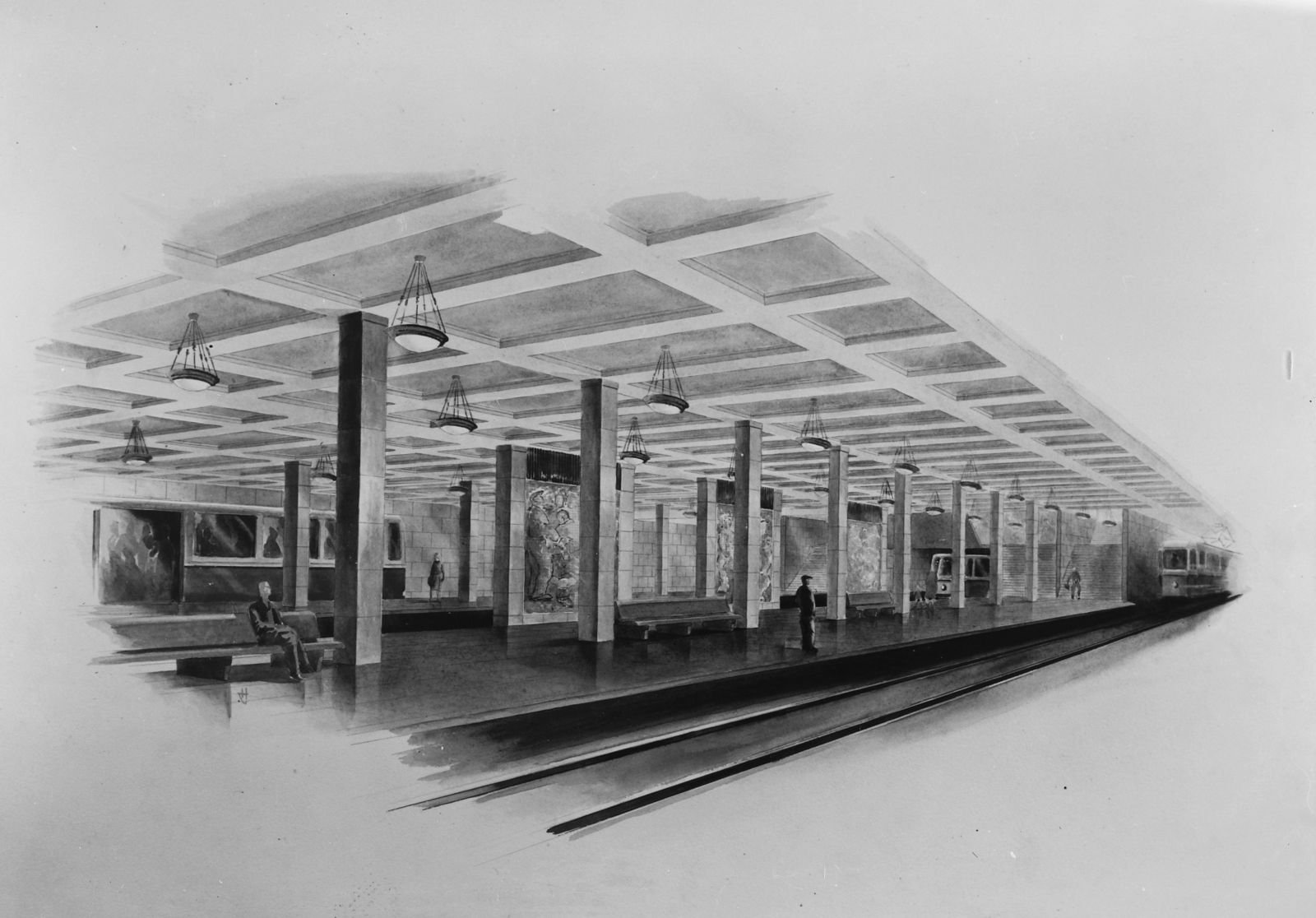 Hungary, Budapest, a metró és a gödöllői HÉV Hungária körúti, közös végállomásának terve., 1951, UVATERV, subway station, blueprints, Fortepan #91437