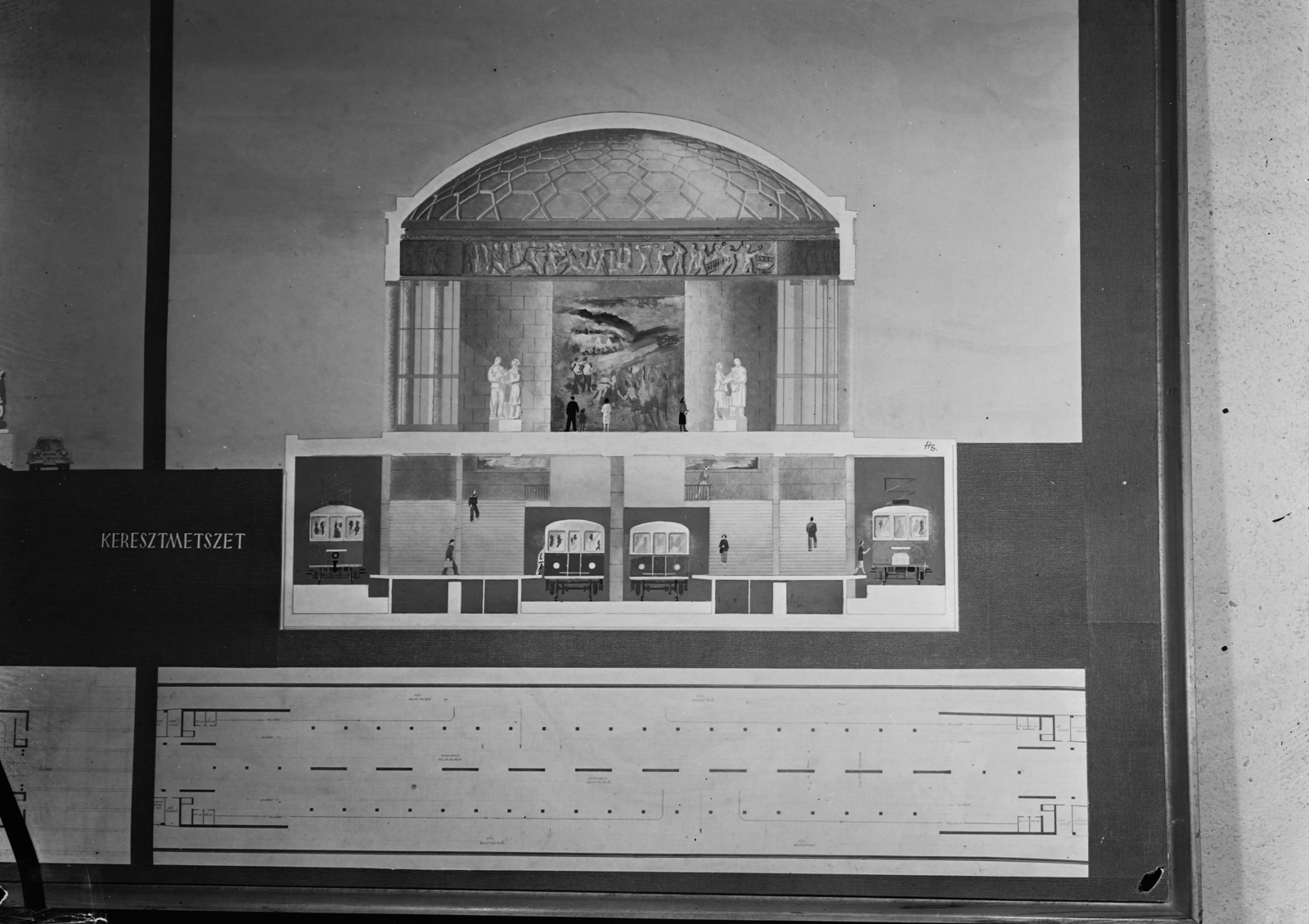 Hungary, Budapest, a metró és a gödöllői HÉV Hungária körúti, közös végállomásának terve., 1952, UVATERV, subway station, blueprints, modern art, Fortepan #91582