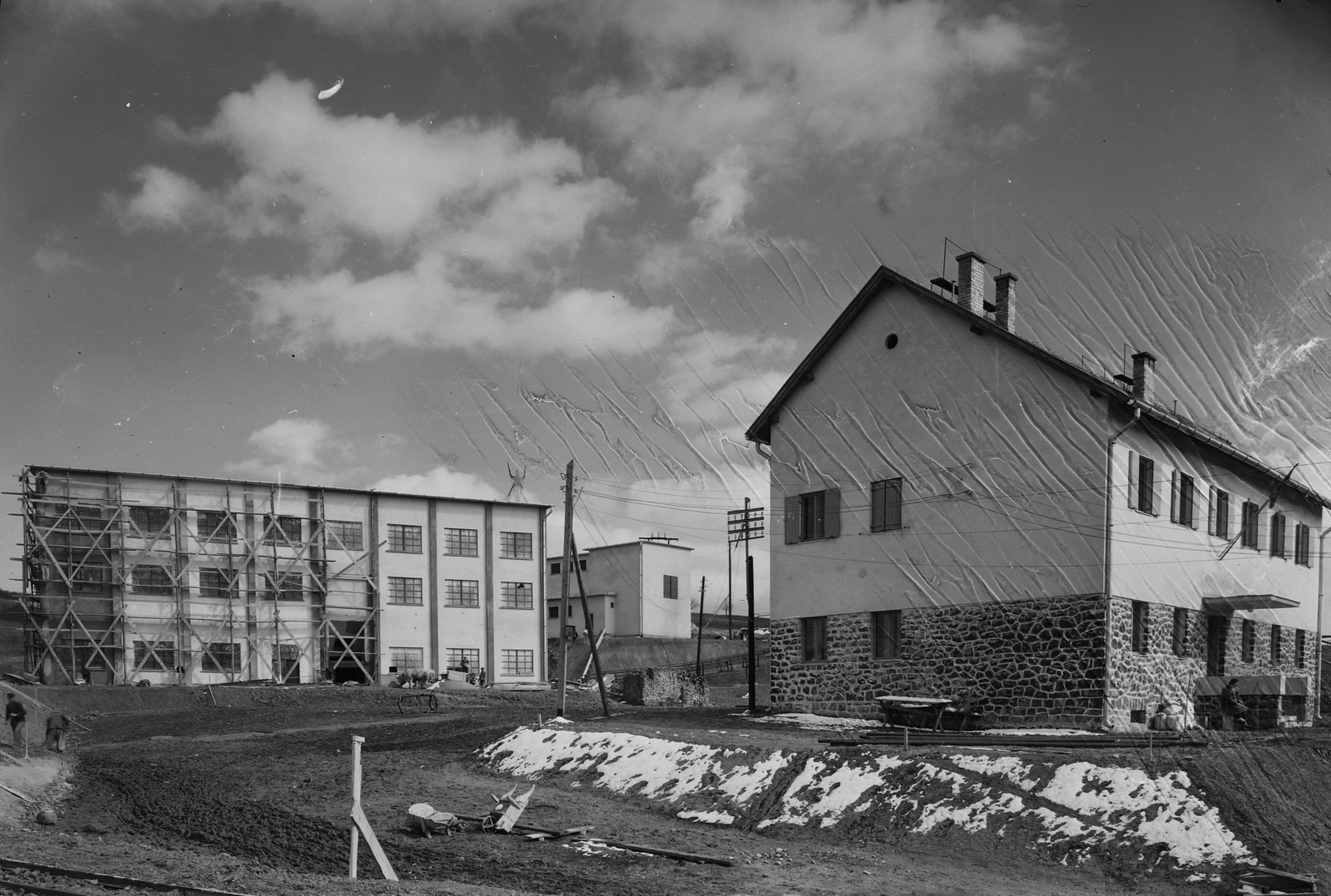 1951, UVATERV, modern architecture, scaffolding, Fortepan #91674