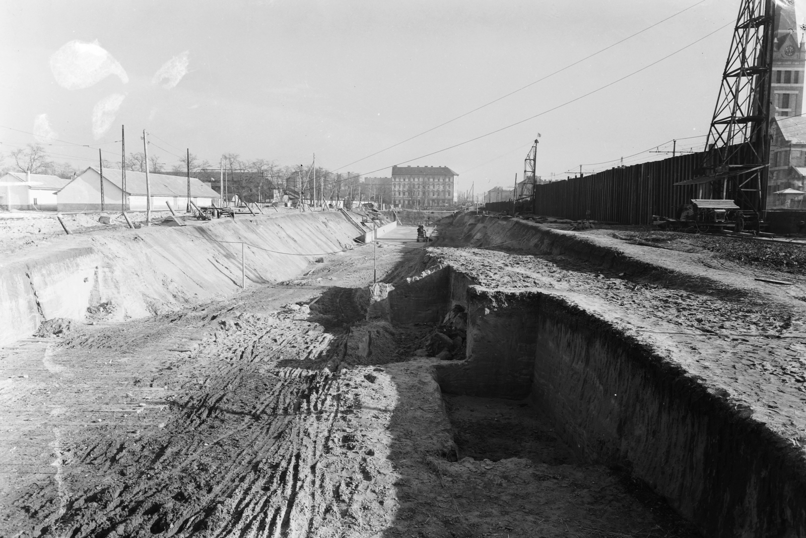 Hungary, Budapest XIV., Kerepesi út. A metró és a gödöllői HÉV Hungária körúti, tervezett közös végállomásának építése., 1951, UVATERV, subway construction, subway, subway station, Budapest, Fortepan #91689