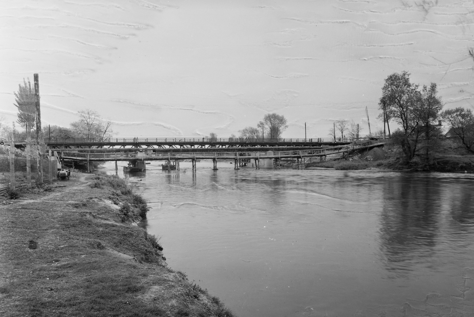 Hungary, 1960, UVATERV, bridge, river, bridge building, wooden bridge, Fortepan #91750