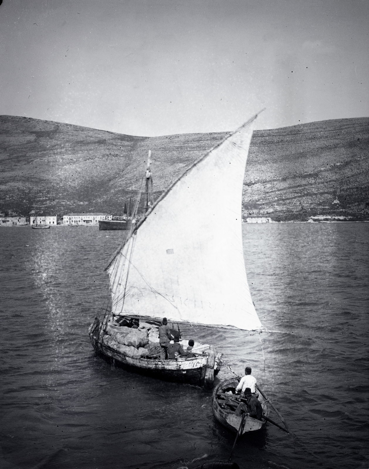Albania, Saranda, kikötő a tenger felől nézve., 1900, Zichy, sailboat, boat, Fortepan #9216