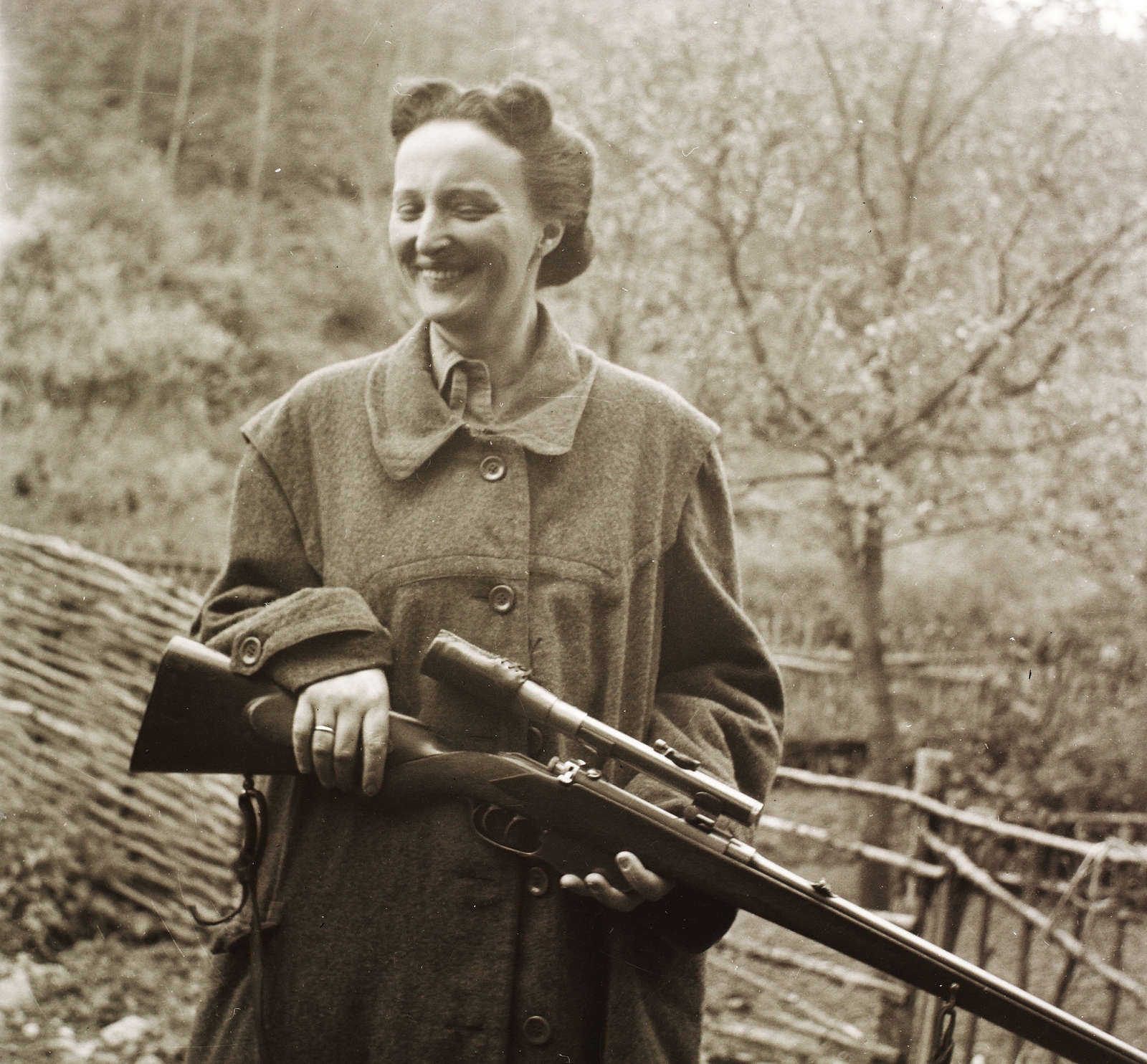 1940, Ebner, hunter, hunting, telescope, lady, gun, hunting rifle, Fortepan #92346