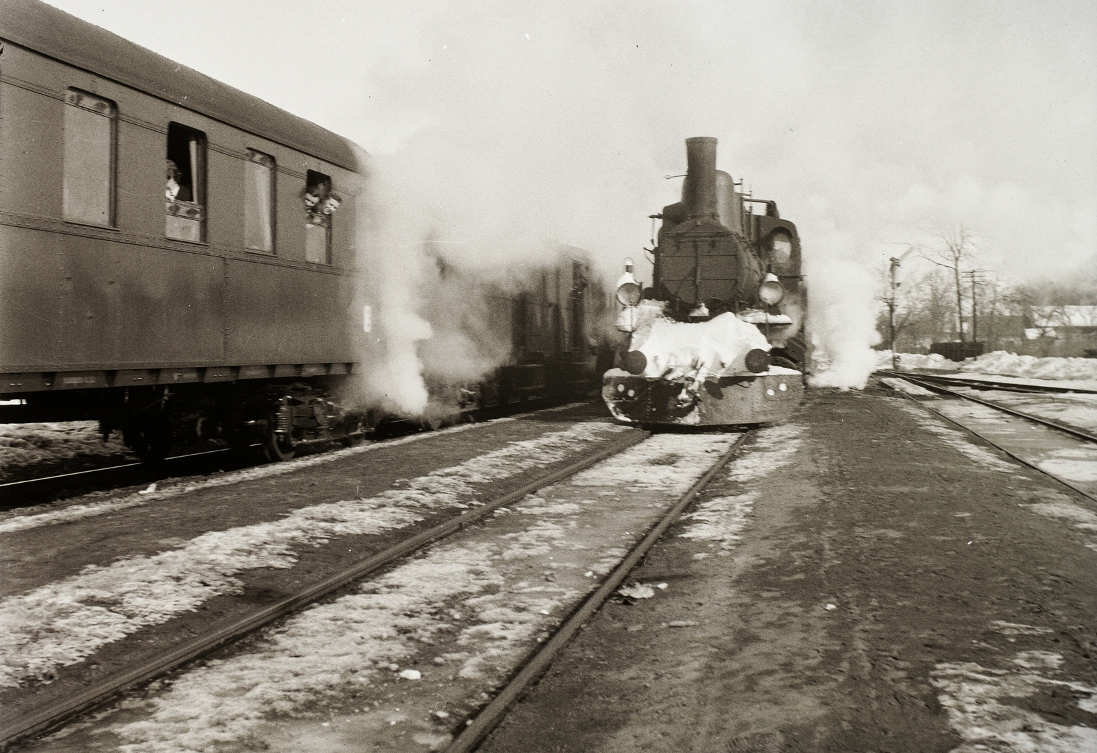 1940, Ebner, steam locomotive, railway, winter, Fortepan #92384