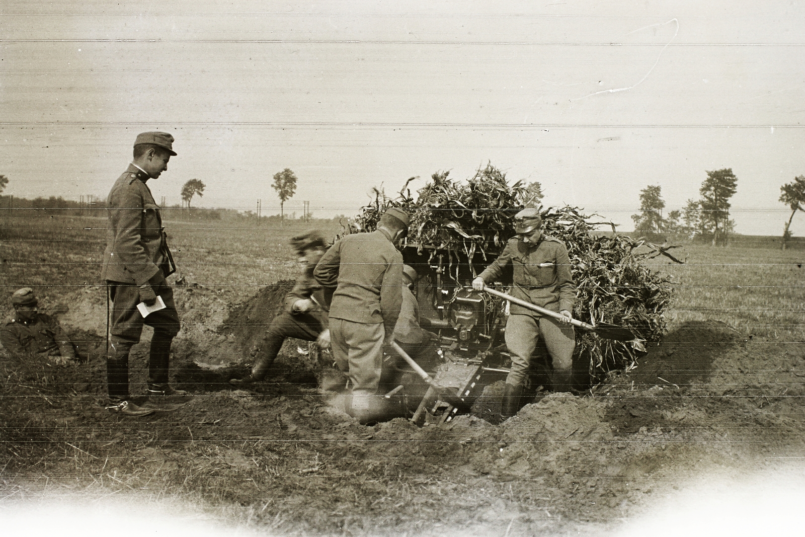 1916, Ebner, First World War, cannon, artillery, camouflage, Fortepan #92419