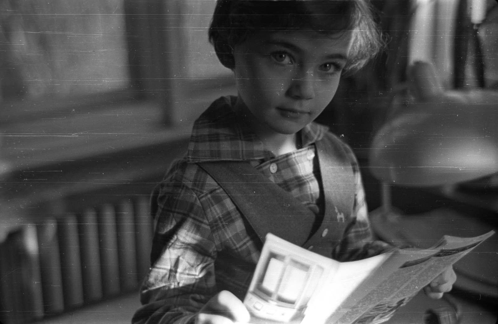 1960, G K, reading, plaid shirt, Fortepan #92815
