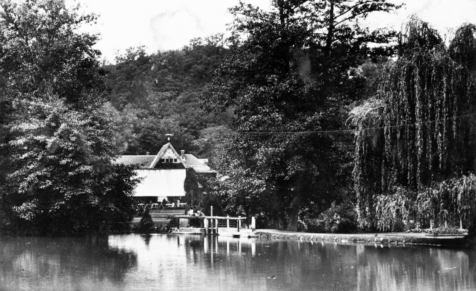Hungary, Miskolc,Miskolctapolca, (Görömbölytapolca), Csónakázótó, háttérben az Anna Szálló., 1936, Gesler Péter, Fortepan #92873