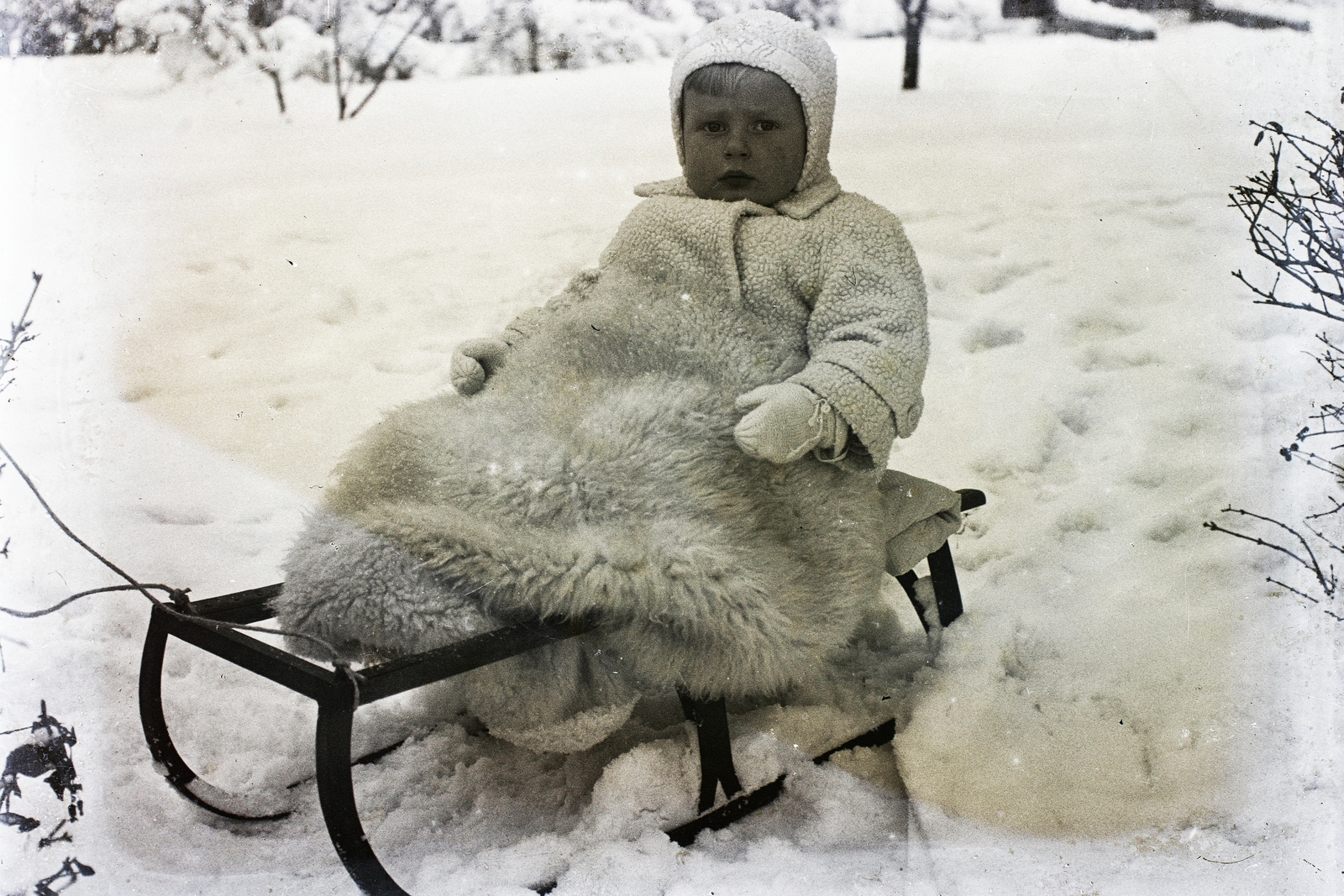 1930, Haui Balázs, winter, snow, sledge, fur coat, kid, fur, Fortepan #92930