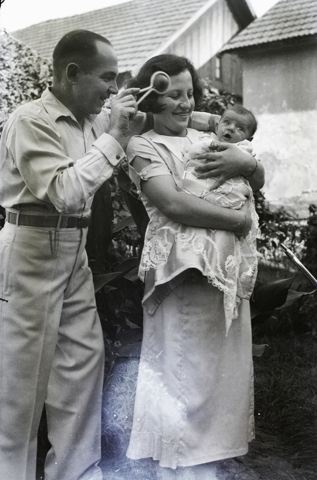 1936, Holenár Csaba és Edina, family, newborn, rattle, Fortepan #93122
