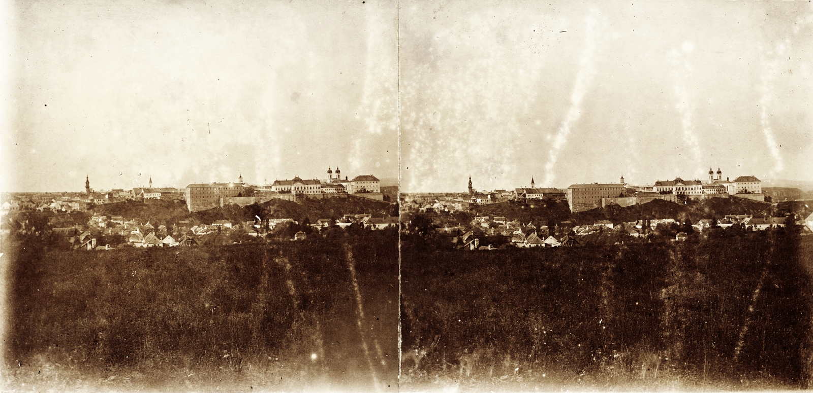 Hungary, Veszprém, a város látképe a Jutasi út felől, jobbra a vár. A felvétel 1894-ben készült., 1900, Kiss László, Dabasy Fromm Géza, picture, stereophoto, Fortepan #93378
