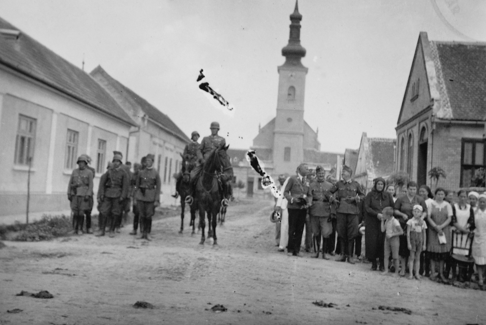 Hungary, Decs, Fő utca, szemben a Béke utca végénél a református templom., 1938, Fortepan, church, Fortepan #9374