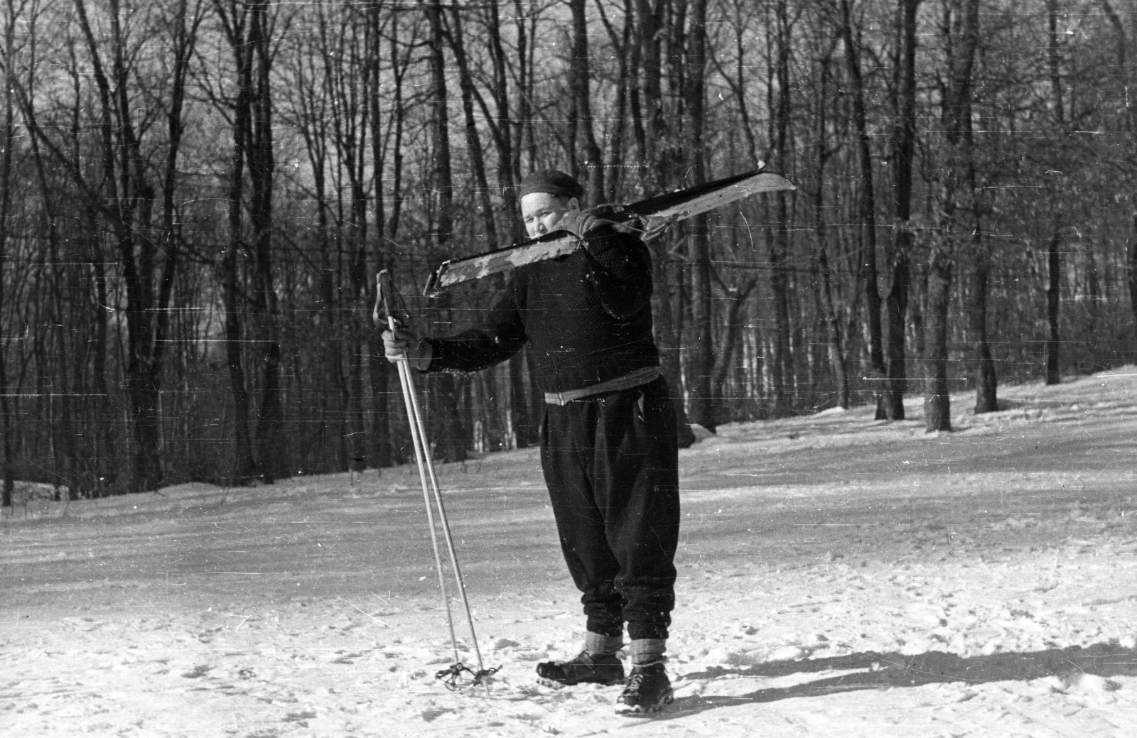 1955, Fortepan/Album004, skis, sweater, ski pole, Fortepan #93865