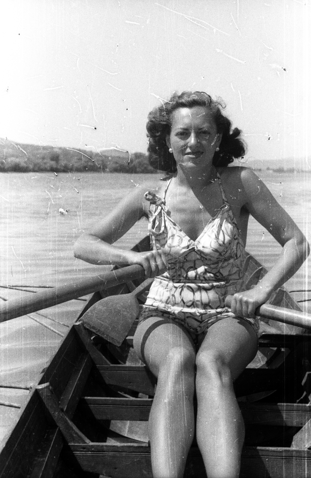 1949, Hetényi Zsuzsa, lady, paddling, bathing suit, Fortepan #94132