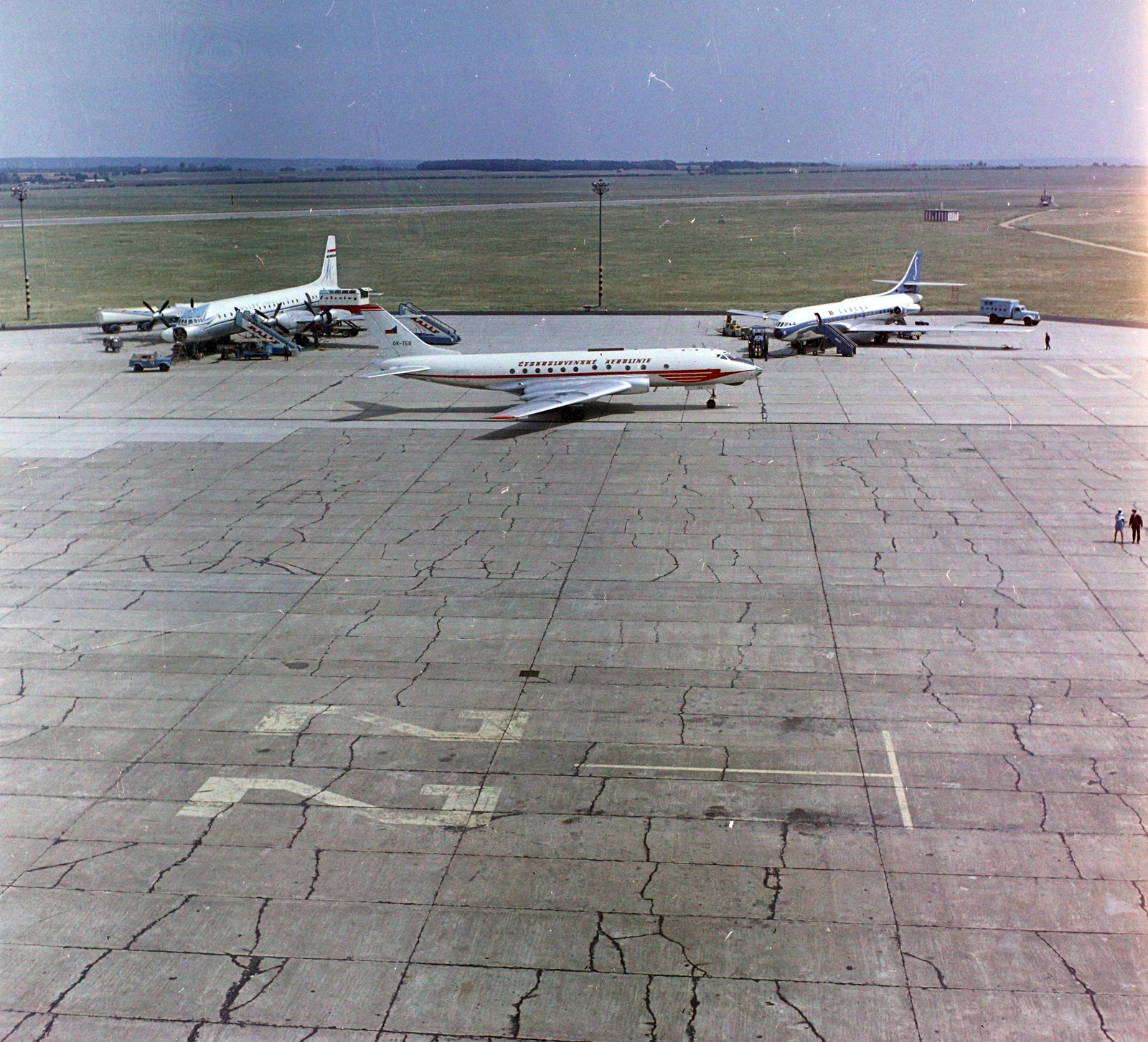 Hungary, Ferihegy (now - Ferenc Liszt) International Airport, Budapest XVIII., 1968, UVATERV, colorful, Soviet brand, airplane, ZIL-brand, French brand, airport, Ilyushin-brand, Hungarian Airlines, Tupolev-brand, Budapest, Sud Aviation-brand, CSA airlines, Sabena airlines, aircraft steps, Fortepan #94741