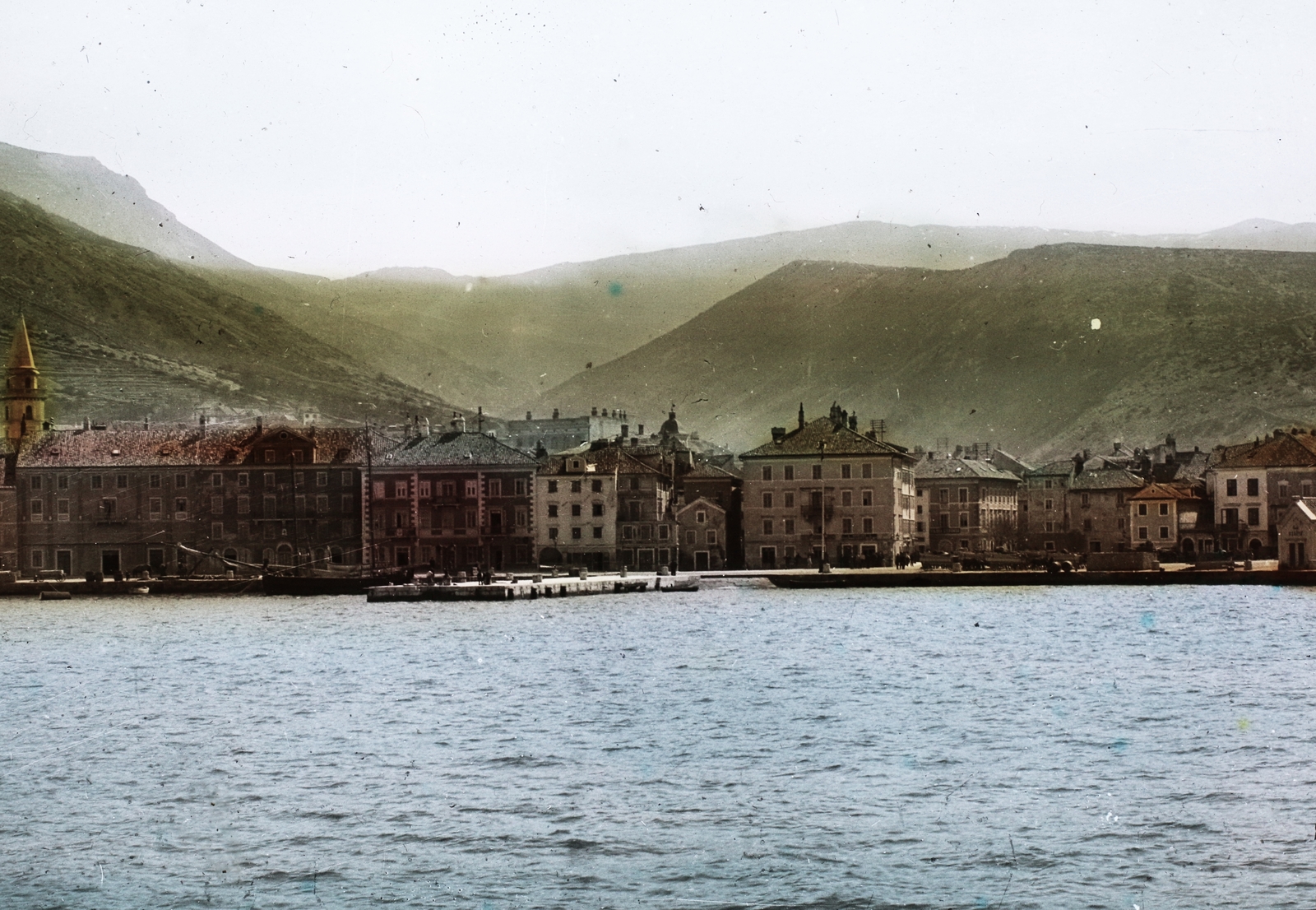 Croatia, Zengg, a város látképe a tengerről., 1908, Magyar Földrajzi Múzeum / Diagyűjtemény, sea, picture, shore, Fortepan #95025