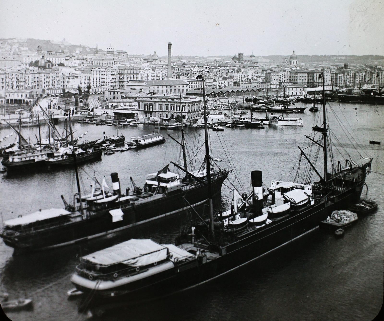 Italy, Naples, kikötő., 1906, Magyar Földrajzi Múzeum / Diagyűjtemény, flag, boat, port, steamboat, Fortepan #95050