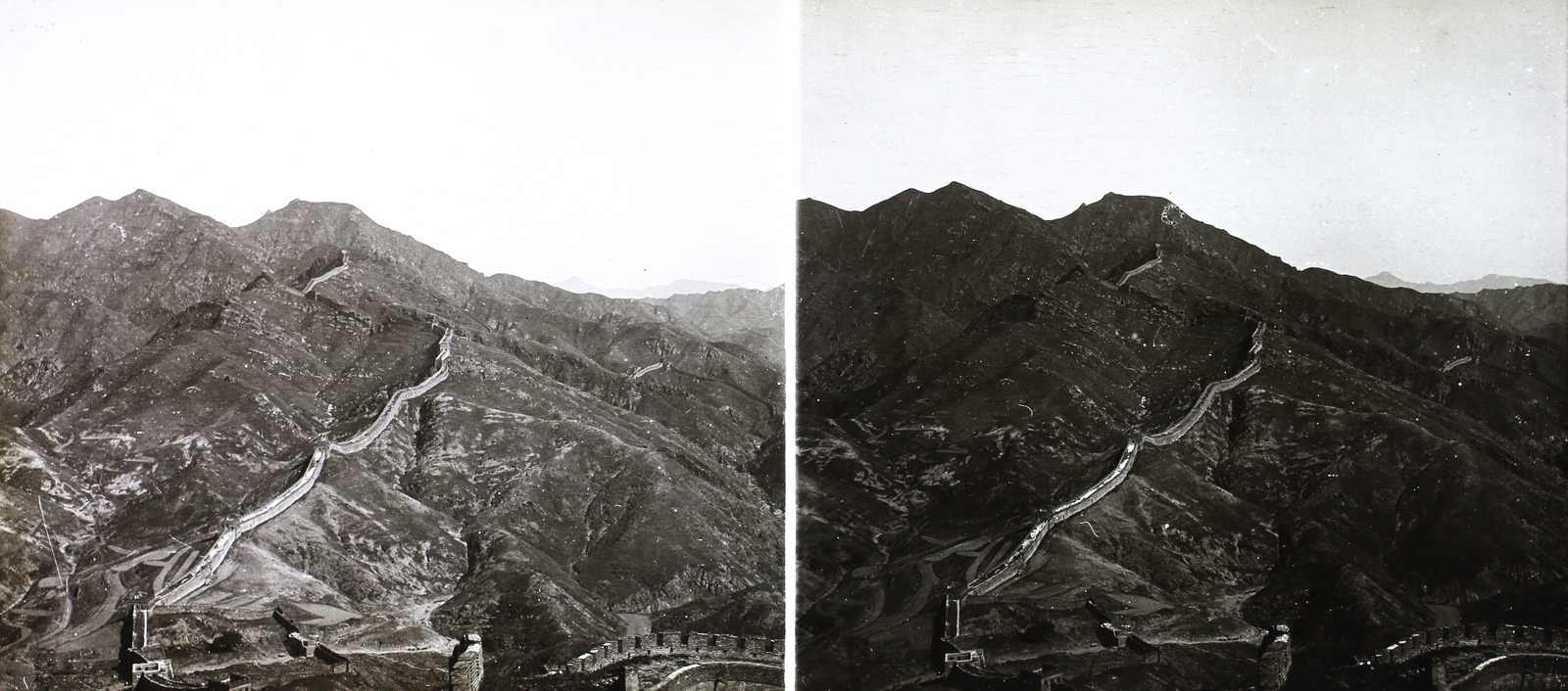 China, Badaling, a Nagy Fal., 1910, Magyar Földrajzi Múzeum / Károssy Csaba, hillside, stereophoto, Great Wall of China, Fortepan #95265
