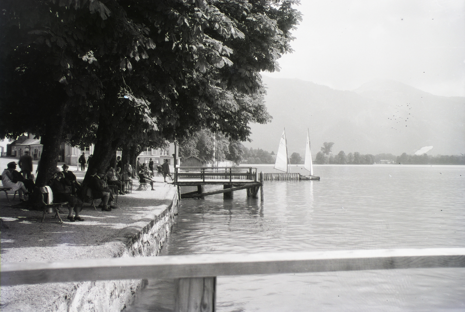 Germany, Tegernsee, kikötő., 1929, Schermann Ákos, Schermann Szilárd, sailboat, pier, Fortepan #95359