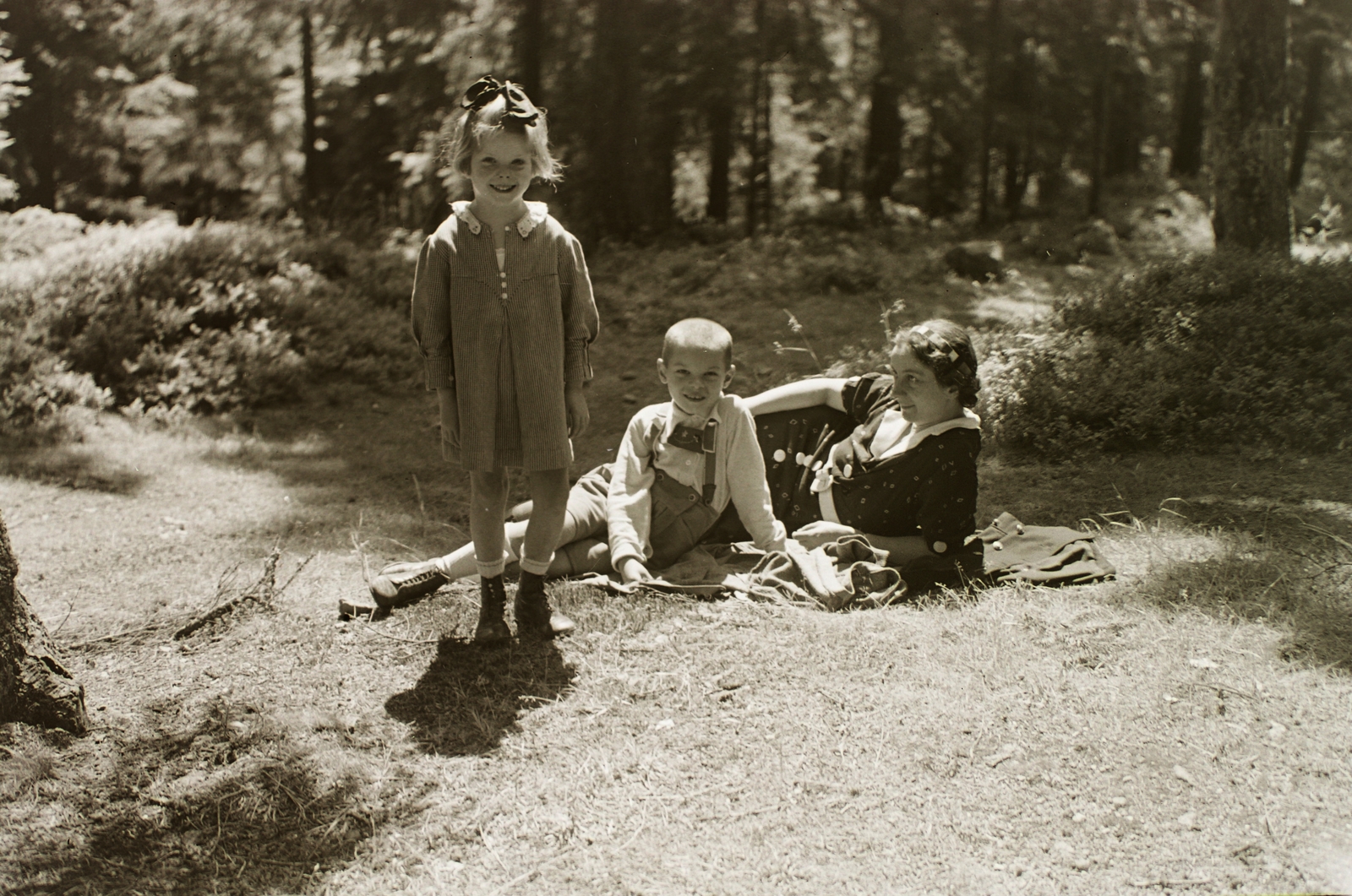1938, Schermann Ákos, Schermann Szilárd, glade, lie in the grass, kids, mother, Fortepan #95605