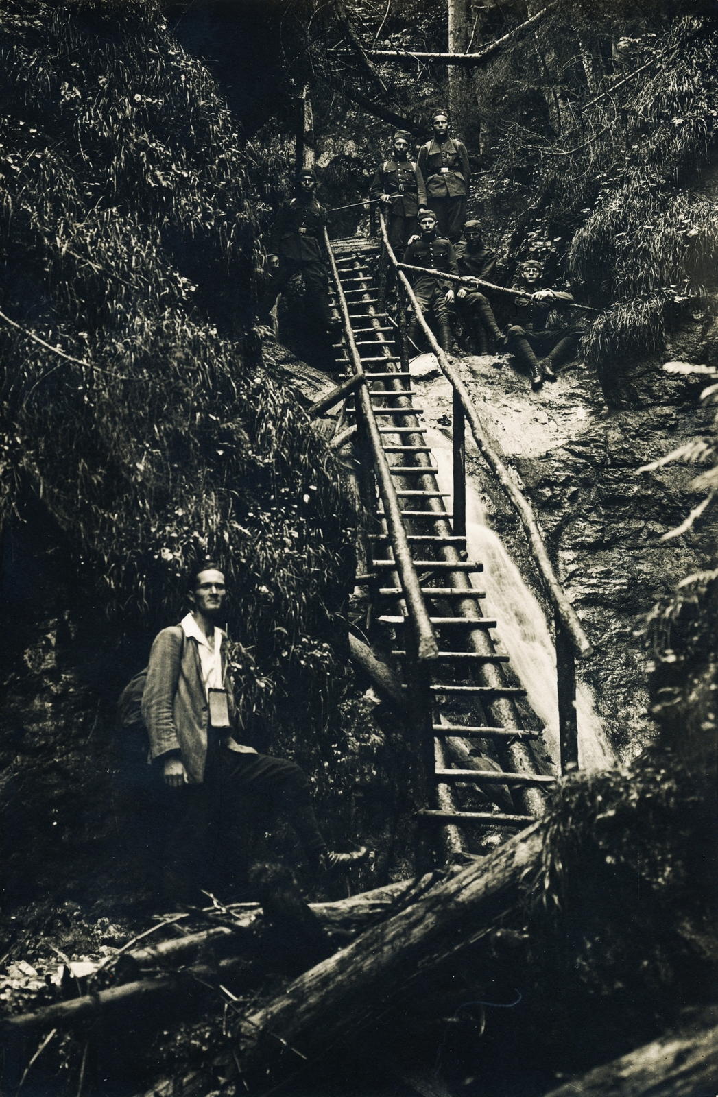 Slovakia, Slovak Paradise National Park, Piecky-szurdok., 1928, Schermann Ákos, Czechoslovakia, ladder, Fortepan #95878