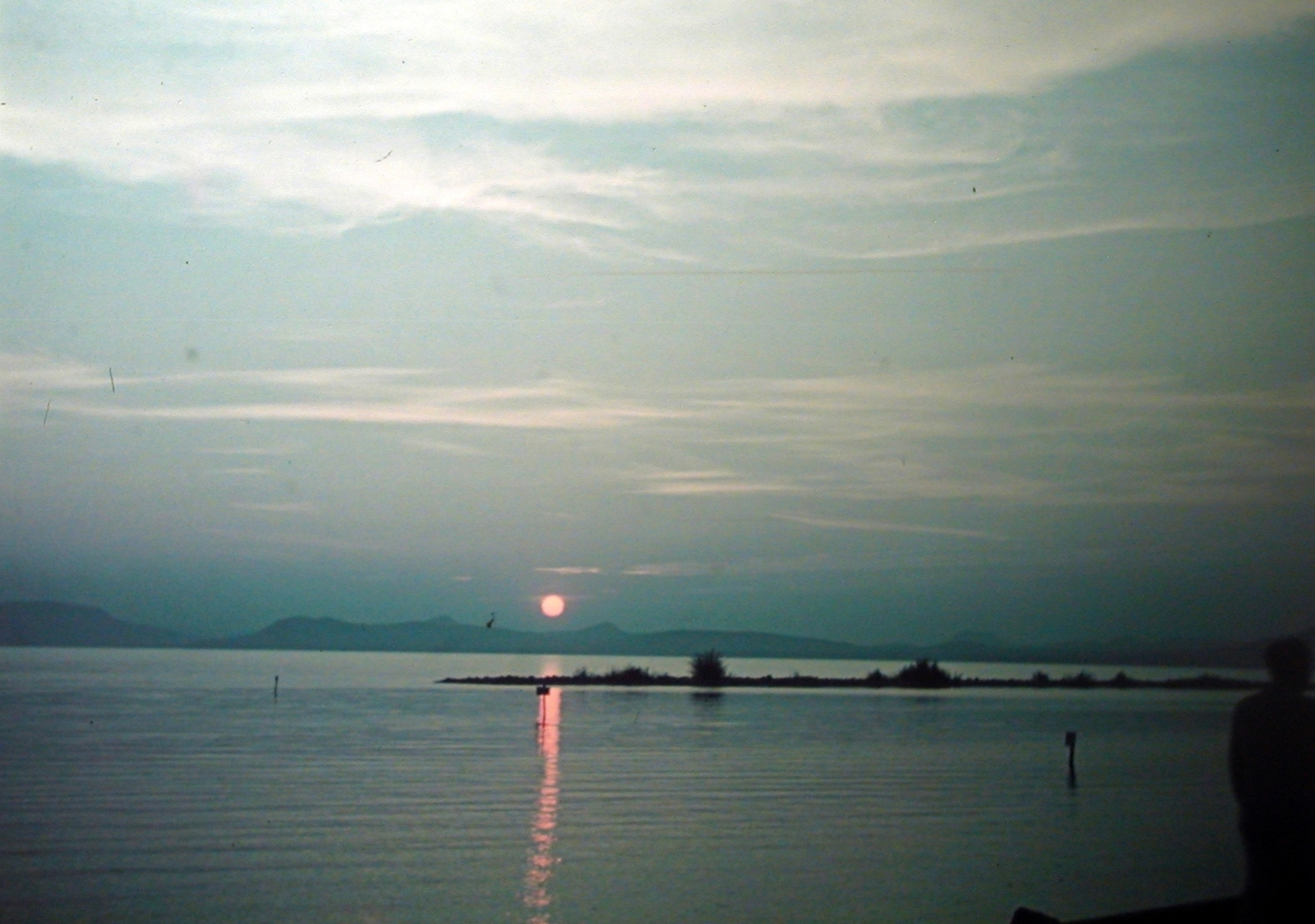 Hungary,Lake Balaton, Balatonlelléről Ábrahámhegy felé nézve., 1950, Fortepan, colorful, picture, pier, dusk, Fortepan #9589