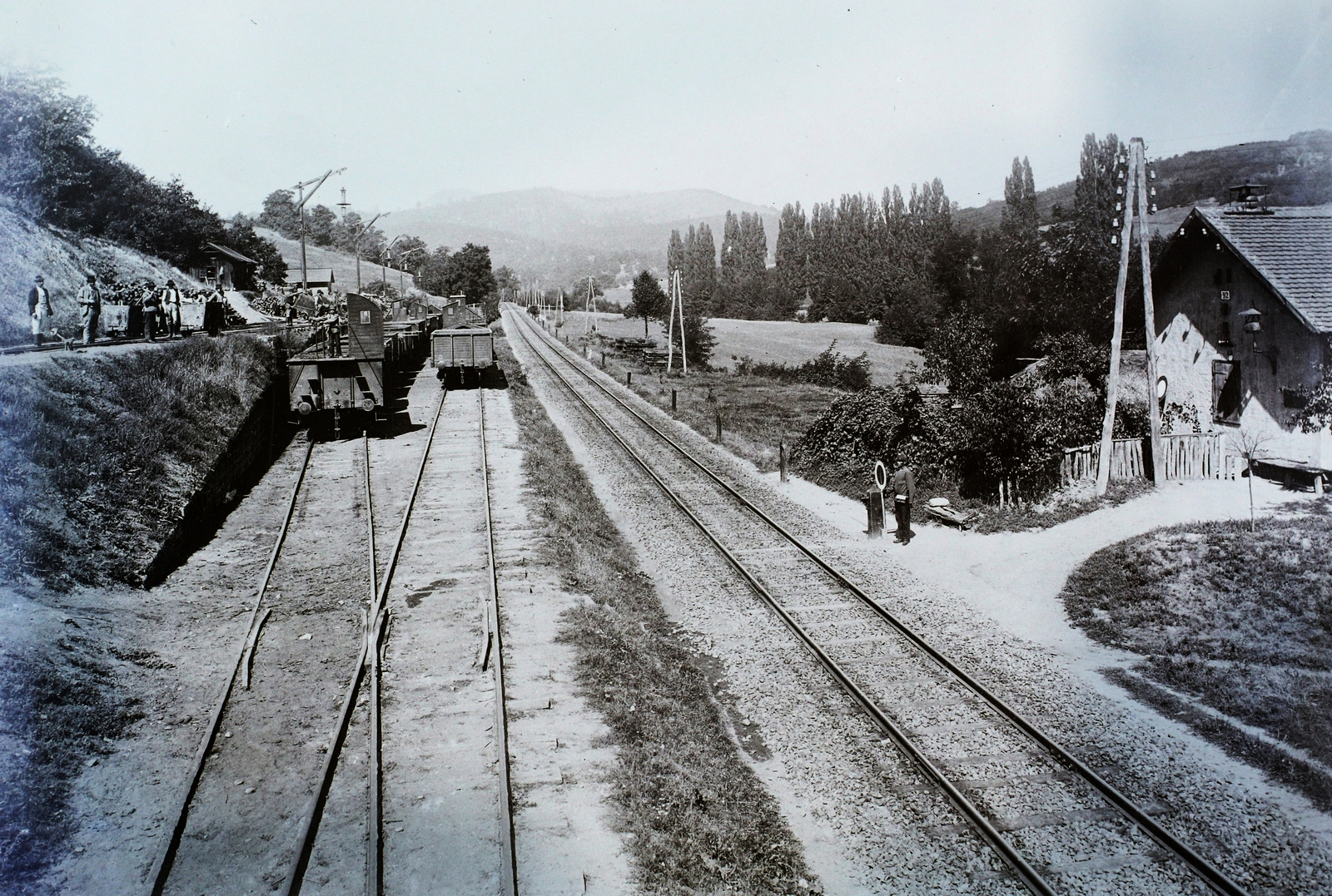 1908, Magyar Földrajzi Múzeum / Erdélyi Mór cége, légvezeték, vasútállomás, rakodás, sínpálya, kitérő, Fortepan #96230