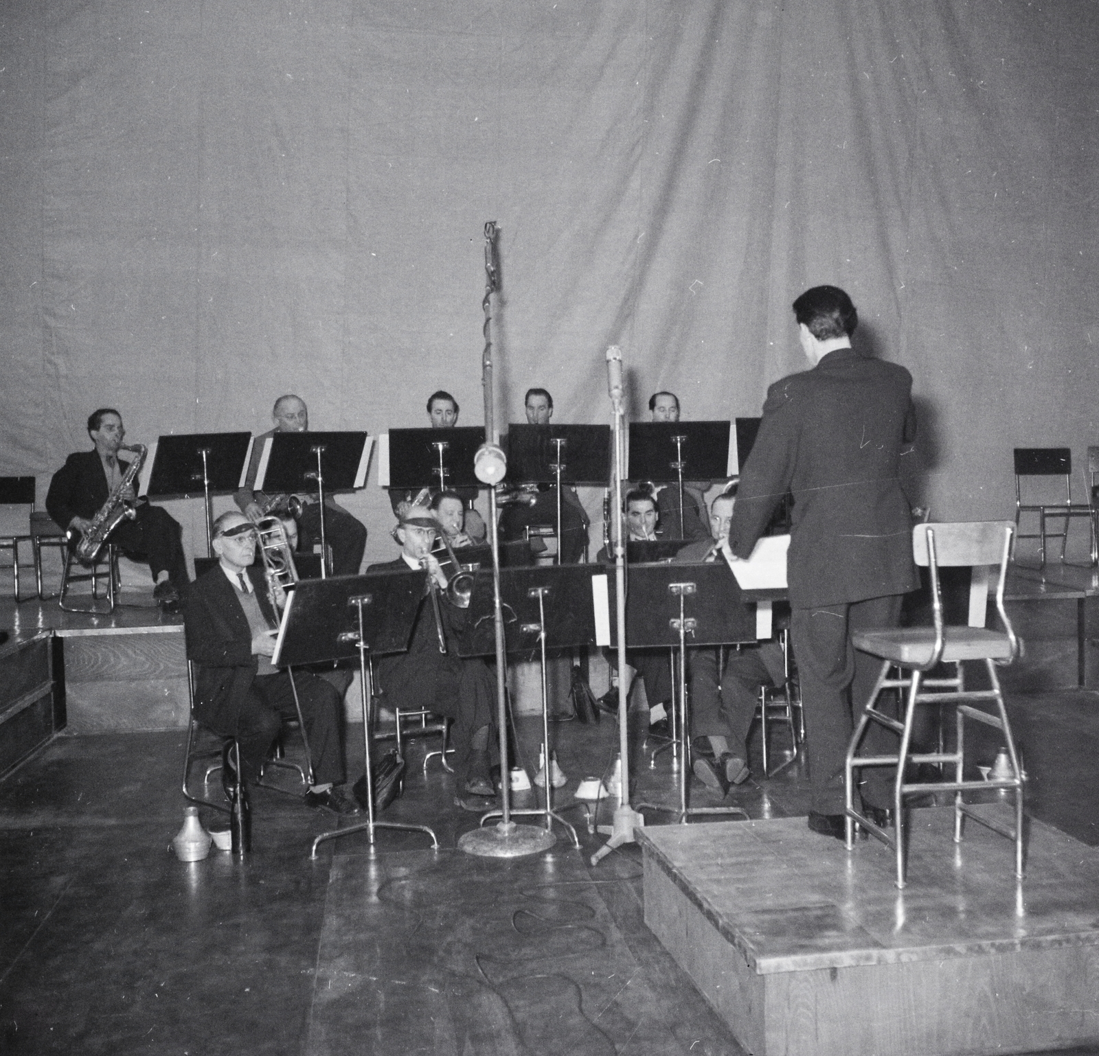 1965, Kotnyek Antal, band, microphone, wind band, stand, music-stand, conductor, Fortepan #96395