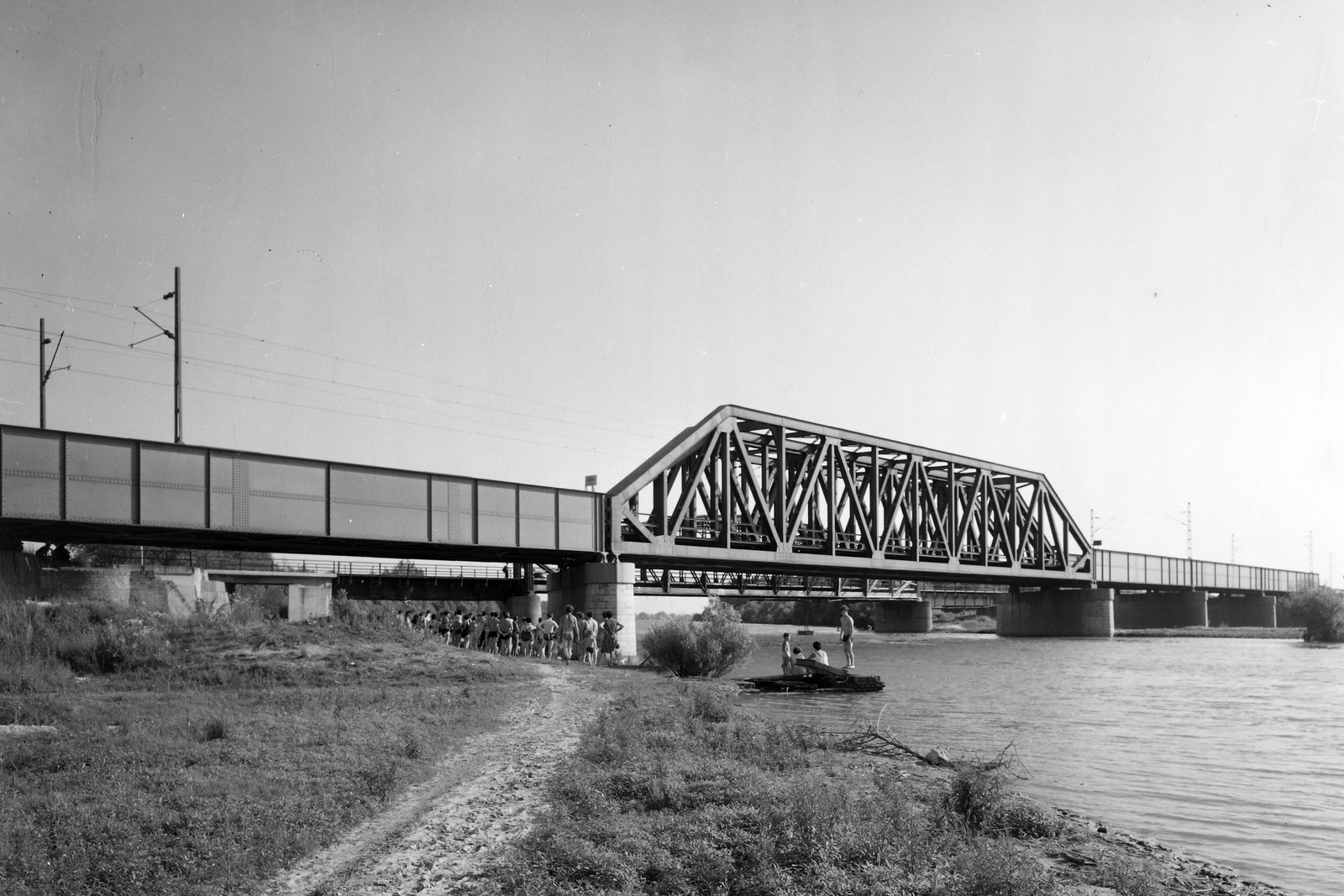 Hungary, Győr, vasúti hídak a Rába folyó felett., 1967, UVATERV, railway bridge, truss bridge, Fortepan #96878