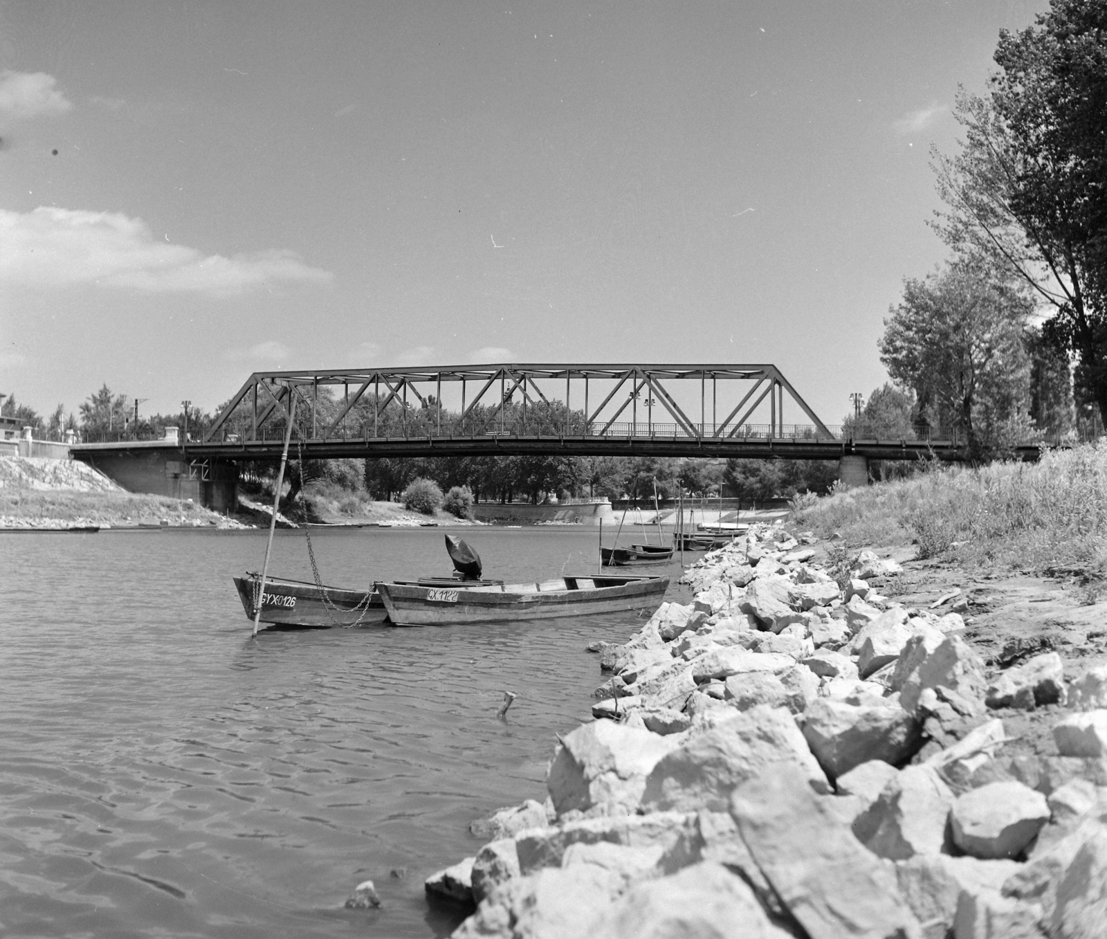 Magyarország, Győr, Rába folyó a Petőfi híddal., 1968, UVATERV, Lengyel József-terv, Fortepan #97487