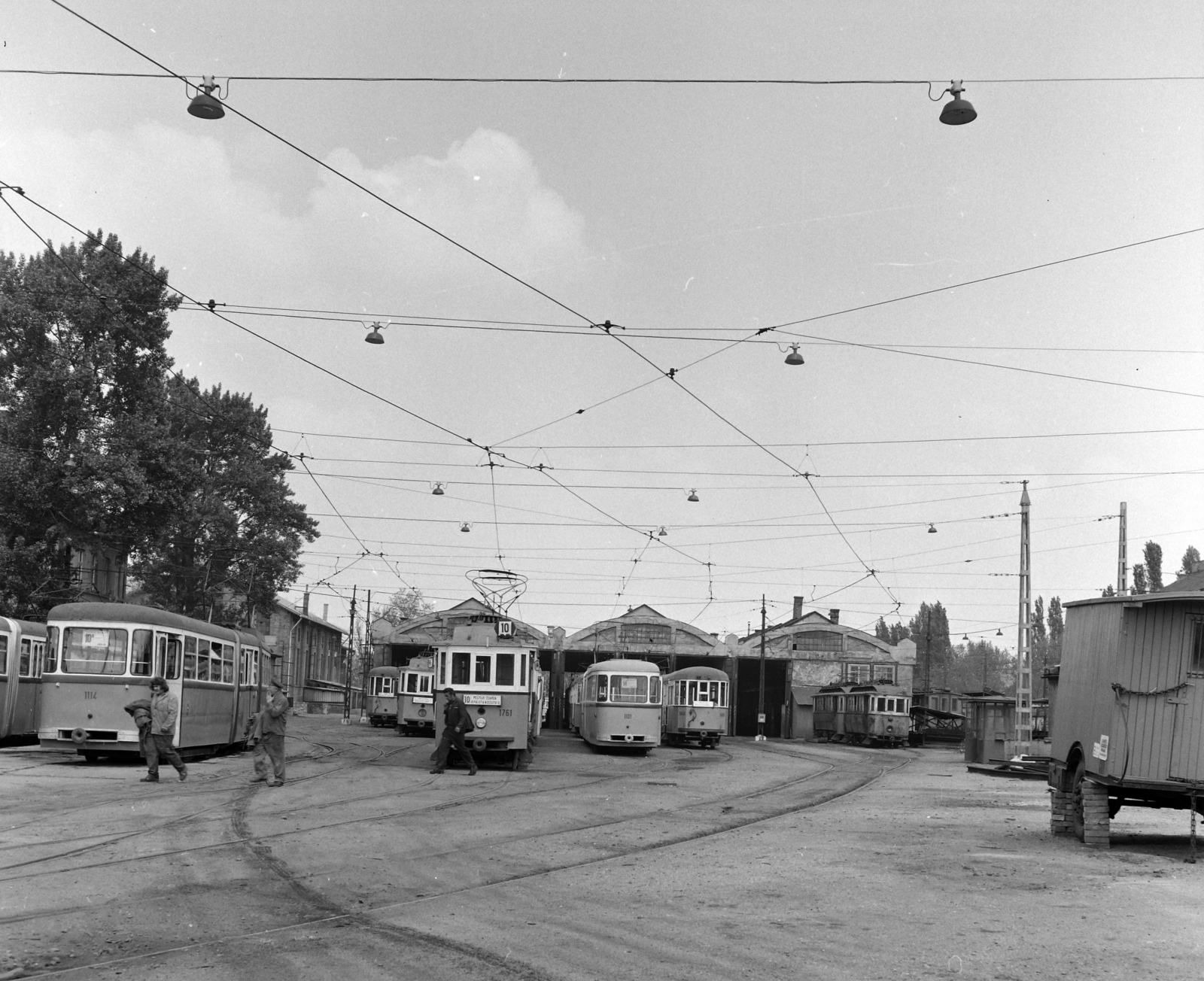 Hungary, Budapest IV., Pozsonyi utca, Angyalföld kocsiszín., 1975, UVATERV, tram, destination sign, depot, Budapest, carbarn, public transport line number, Fortepan #98895