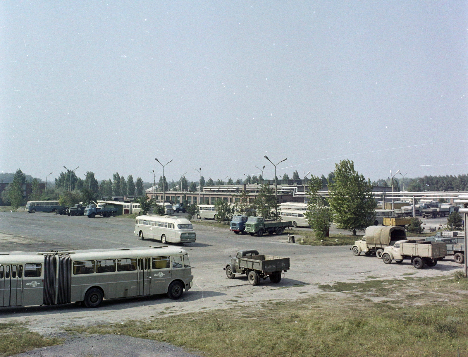 Hungary, Székesfehérvár, Börgöndi út 14., a Volán telephelye., 1973, UVATERV, colorful, bus, commercial vehicle, Ikarus 620, number plate, Skoda Liaz-brand, Volán organisation, Fortepan #99249