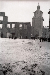 Poland, Lublin, Rynek, a város főtere a Krakkói kapu felé nézve., 1944, Jezsuita Levéltár, gate, Baroque-style, gothic, gateway, gate tower, City gate, Fortepan #100426