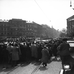 Magyarország, Budapest VI., Oktogon, szemben a Teréz körút a Király utca felé nézve., 1932, Antal Dániel, zászló, sokaság, Budapest, Fortepan #100471