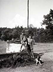 Poland, Śrem, 1938, Bogdan Celichowski, dog, scouting, bucket, shadoof, Fortepan #100540