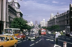 Spanyolország, Madrid, Calle de Alcalá a Gran Vía felől a Plaza de Cibeles felé nézve., 1974, Ormos Imre Alapítvány, dr  Dalányi László, színes, Fortepan #100574