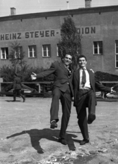 Németország, Drezda, Heinz Steyer Stadion. Grosics Gyula és Kotász Antal válogatott futballisták., 1959, Kotász Antal, NDK, Fortepan #101235