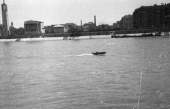 Magyarország, Budapest XIII., motorcsónakverseny a Margitszigetről nézve, szemben az Újpesti rakpart, balra a Pozsonyi úti református templom., 1960, Magyar Pál, Budapest, neoklasszicizmus, Tóth Imre-terv, Halászi Jenő-terv, Fortepan #101470