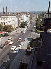 Németország, Wiesbaden, Bahnhofstrasse a Hotel Reichspostból a Luisenstrasse felé nézve., 1965, Magyar Pál, templom, színes, utcakép, szálloda, látkép, NSZK, Fortepan #101550