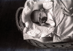 1940, Győző József, newborn, basket, pacifier, baby duvet, Fortepan #101603