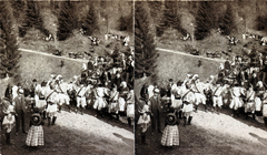 Romania,Transylvania, Brașov, táncoló oláhok (zsunik)., 1905, Fortepan/Album007, stereophoto, Romanian folk costume, Fortepan #101887