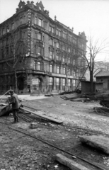 Hungary, Budapest V., Március 15. tér, a Hídépítő Vállalat felvonulási területe, balra a Molnár utca., 1962, Budapest Főváros Levéltára / Városrendezési és Építészeti Osztályának fényképei, A Fővárosi Tanács VB Városrendezési és Építészeti Osztályának, Budapest, Fortepan #102651