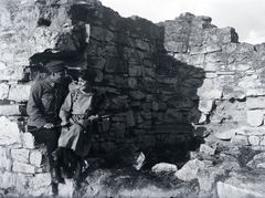 1917, Kurutz Márton, First World War, uniform, love, courting, romanticism, ruins, fun, man and woman, sword, sitting on lap, Fortepan #10375