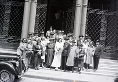 Magyarország, Budapest VII., a felvétel a Rumbach Sebestyén utcai zsinagóga előtt készült., 1947, Hámori Gyula, zsinagóga, zsidóság, Budapest, esküvő, Fortepan #104837