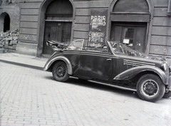 Magyarország, Budapest VI., a Rózsa (Rózsa Ferenc) utca 40/b számú ház előtt egy Adler Trumpf 1.7 Ambi Budd Cabriolet tipusú személygépkocsi áll., 1947, Hámori Gyula, Budapest, kabrió, Fortepan #105038