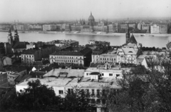 Hungary, Budapest I., kilátás a Halászbástyáról a Duna és a Parlament felé., 1943, Archiv für Zeitgeschichte ETH Zürich / Agnes Hirschi, Carl Lutz, roof, Budapest, bird's eye view, Fortepan #105625