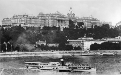 Hungary, Budapest I., a Királyi Palota (később Budavári Palota) és a Várkert Bazár Pest felől nézve., 1943, Archiv für Zeitgeschichte ETH Zürich / Agnes Hirschi, Carl Lutz, ship, steamboat, Szent László/Petőfi ship, Szőke Tisza I./Táncsics/Szent Gellért ship, Budapest, Fortepan #105747