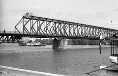 Serbia, Novi Sad, Duna-part, Tito marsall híd., 1965, Hunyady József, bridge, Cyrillic alphabet, truss bridge, Fortepan #106054