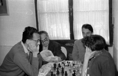 Hungary,Lake Balaton, Szigliget, Esterházy-kastély, Írók Alkotóháza. Balról a második Zelk Zoltán költő., 1962, Hunyady József, chess, Fortepan #106172